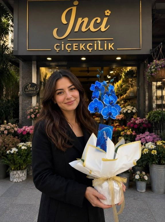 İthal Mavi Renkli Çift Dal Orkide