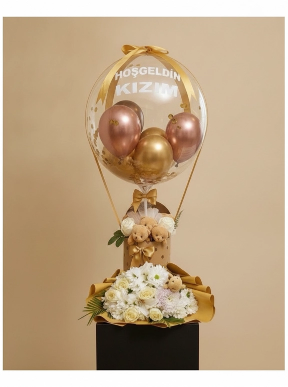 Kutu Balon Çiçek Premium Set